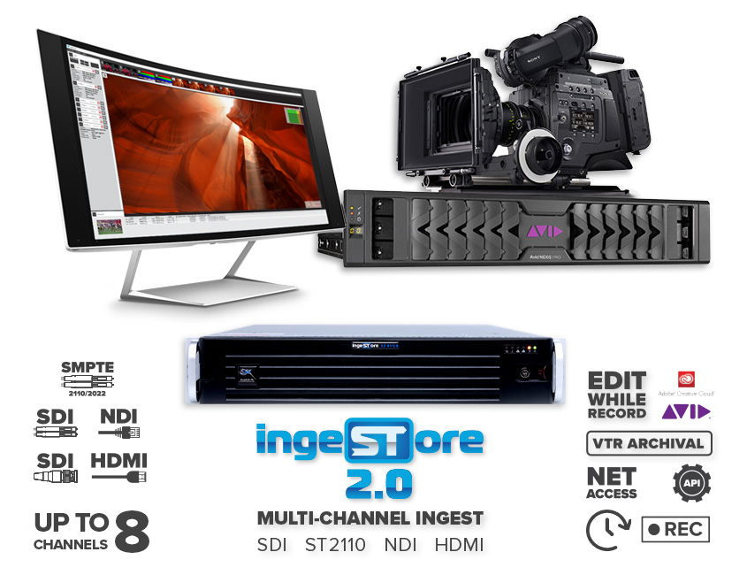 A 2RU RANGE OF CUSTOM BUILT INGESTORE SERVERS SUPPORTING SDI SMPTE 2110 NDI AND HDMI MULTI-CHANNEL RECORDING